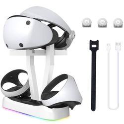 PS VR2 Sense Controller Charging Station,Hacksya Fast Charger Dock for PS VR 2 Controllers with RGB Light & 3 Type-C Magnetic Adapters,PS VR 2 Headset