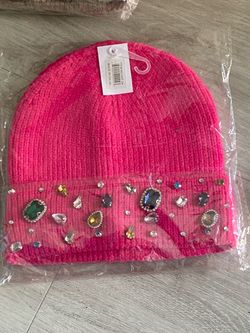 Knit Beanie with Rhinestone Gems