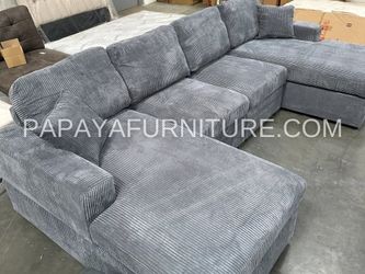 NEW LARGE U Shape Sectional Sofa with TWO Chaise Lounge Set Dark Grey Fabric Ashley Style Discount Furniture Warehouse Lounger Big Couch SALE Black