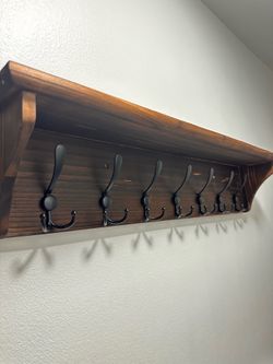 33" Coat Rack with Shelf Wall Mount, Pre-Assembled Solid Wood Coat Hooks with Shelf, Wall Coat Hanger with 7 Metal Triple-Hooks for Hanging Hat,Key,Cl