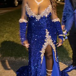 Royal Blue And Silver Prom Dress