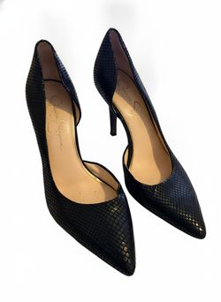 Jessica Simpson Black Faux Snakeskin Pointed Toe Heels