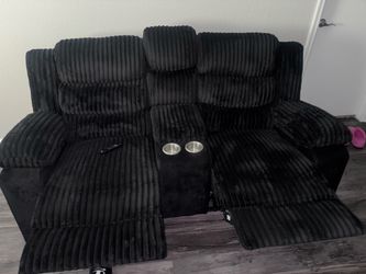 Black Ribbed Fabric love seat Recliners