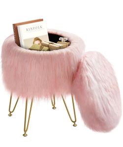 Pink Vanity Stool Chair with Storage