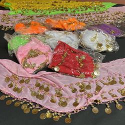 Women Chiffon Dangling Gold Coins Belly Dance Hip Skirt Scarf Wrap Belt