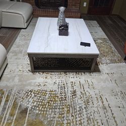 Loyaska Real Marble Coffee Table with wooden legs