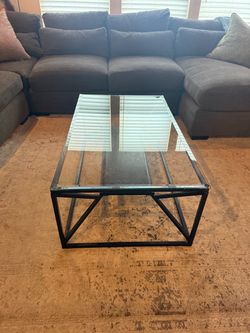 Glass Top Coffee Table with Black Metal Frame