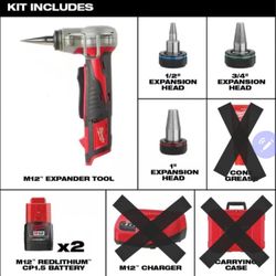 *NEW* Milwaukee M12 ProPEX Expansion Kit: 2432-22 *No Charger / Carrying Case*