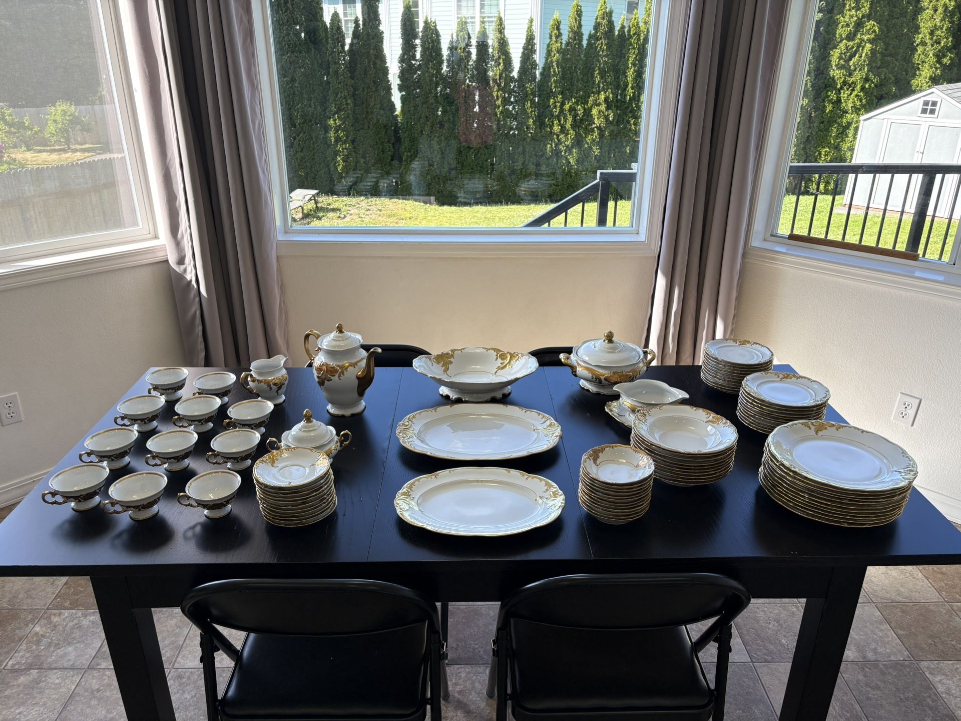 China Set (White with Gold Trim & Black Pinstripes)