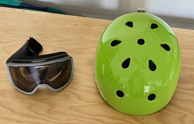 Helmet And Goggles Giro Green Grey