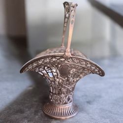 Antique German George Roth Hanau Repoussé 800 Silver Brides Basket Vase Decor