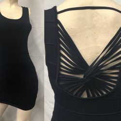 Sexy Siren Black Stretch Knit Bandage Strappy Back Club wear Diva Dress NWOT P/S