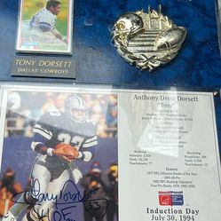 1990 TONY DORSETT Dallas cowboys plaque signed 