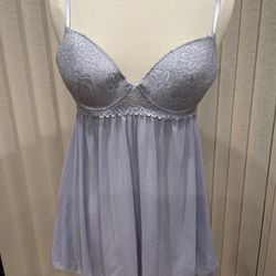Victoria Secret Lavender Lace Mesh Babydoll Lingerie Nightgown Padded Bra. 36C.