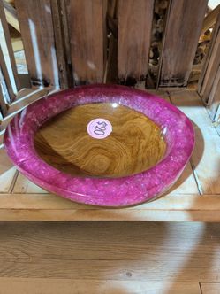 Wood and Pink Resin Decorative Bowl