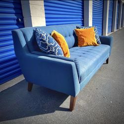 Navy Blue Mid-Century Modern Sofa