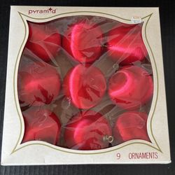 Vintage Pyramid Red Spun Satin Christmas Ball Ornaments 