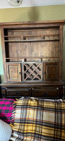 Rustic wooden pine wine hutch