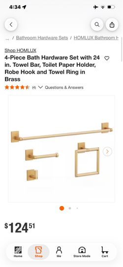 HOMLUX 4-Piece Brass Bath Hardware Set