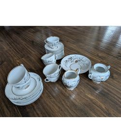 Vintage Soviet Russian Tea set Porcelain 27 items White Gold Gray