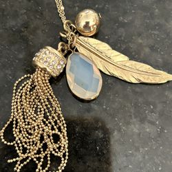 BellaJack Long Gold Tone Multi Charm Necklace 