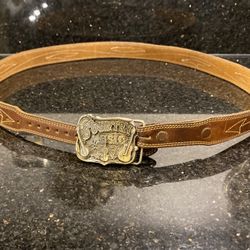 Vintage Leather Belt with Country Music Buckle 38” by Great American Buckle Co