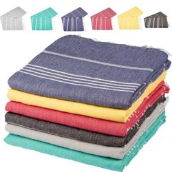 6 Pack Turkish Beach Towel Set with 2 Chair Bands - 100% Cotton 39x70 - Made in Turkey Beach Towels
