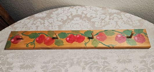 Vintage Wood Wall Hanging Peg Board Apples