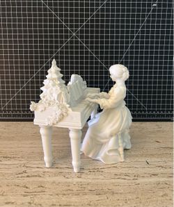1980s VINTAGE DEPT 56 WINTER SILHOUETTE LADY AT PIANO 2 PIECES