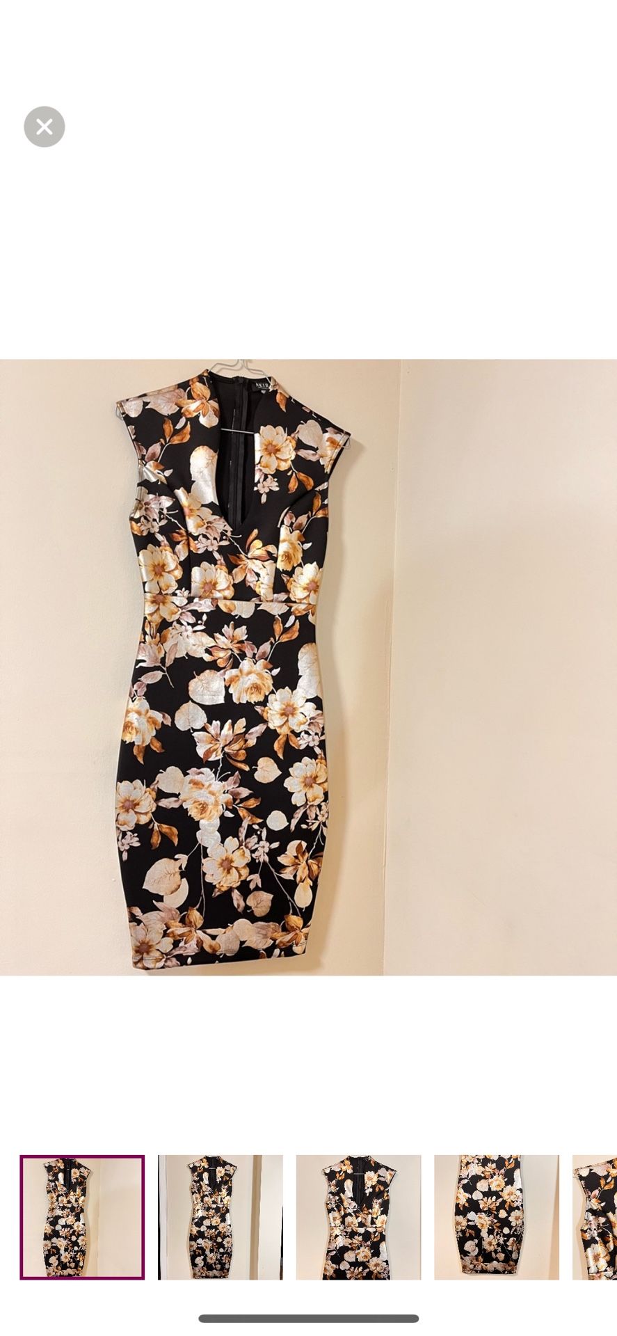 GU Black & Gold Floral Bodycon Sexy Metallic Dress S - AKIRA