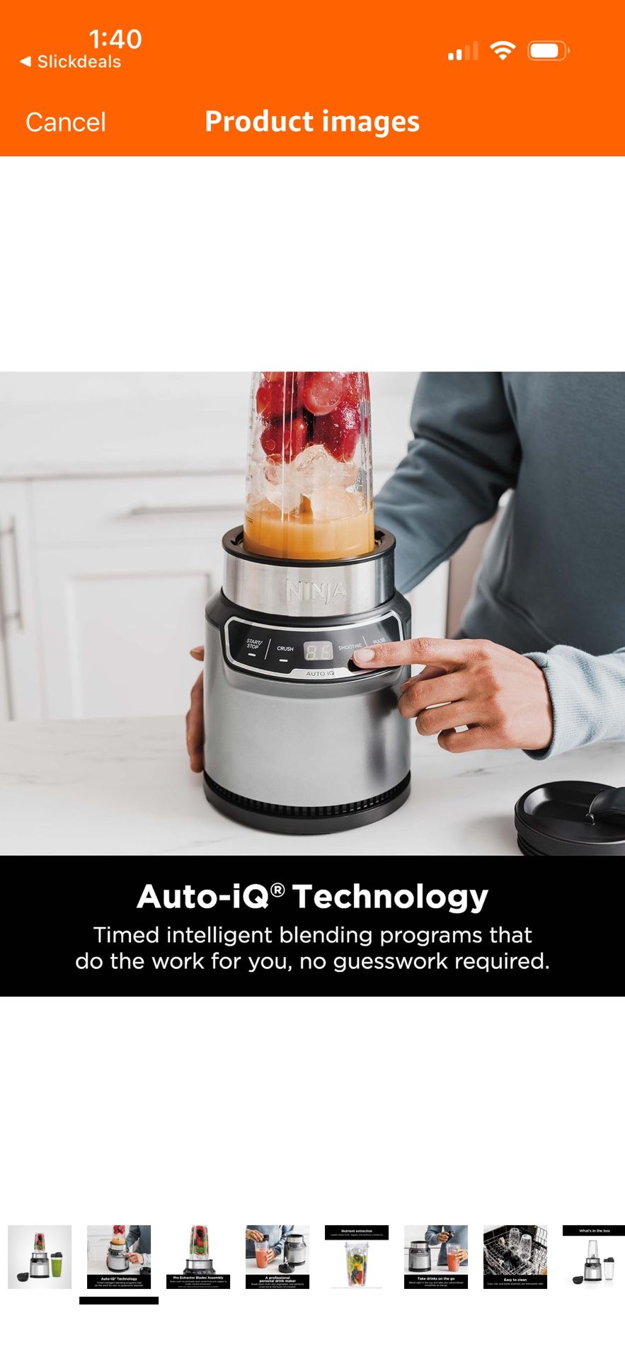 Ninja Nutri Blender Pro with Auto iQ BN401: 1100W Personal Smoothie Blender Stainless Steel 2 Cups Dishwasher Safe