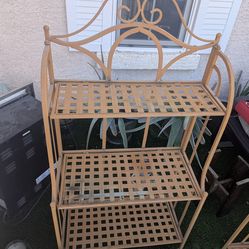 Plant Shelf or Bakers Rack Wrought Iron 3-tier Collapsable Shelves