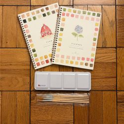 Painting Kit-2 Watercolor Books, 24 Watercolors, 5 Brushes