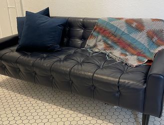 BLUE VEGAN LEATHER TUFTED MODERN SOFA