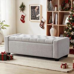 48" Ottoman with Storage, Storage Ottoman Bench with Safety Hinge, Upholstered Entryway Bench with Seating for Bedroom, Living Room, Holds up to 3
