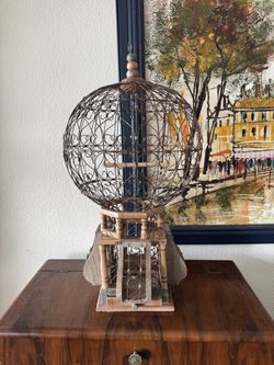 Vintage Antique Victorian Style Wood and Wire Hot Air Balloon Birdcage Colorful