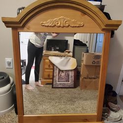 Arched Pinewood Frame Dresser Top Mirror