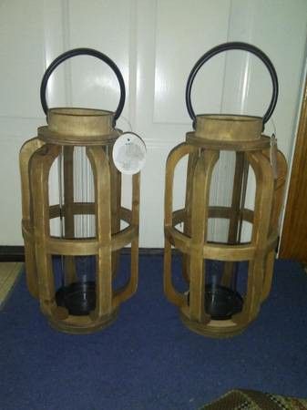(2) Wooden Candle Holder w/ Glass! New W/Tags!