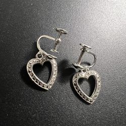 Silver Marked Heart Shaped Earrings 