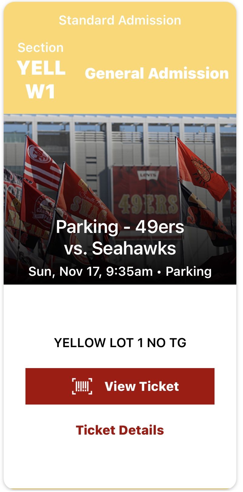 49ers Vs Seahawks Parking Pass