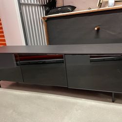 Black Media TV Stand Low With Glass Cabinets 