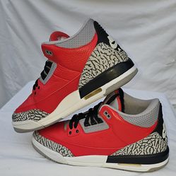 Nike Air Jordan 3 Boys 7Y Red Gray Black Elephant Sneakers CQ0488-600
