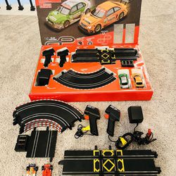 SCX Compact 1:43 Slot Car Racing Set EUC Comlpete Ready To Use GT Touring Championship With Additional Tracks, Cars, Controllers and Tranformer