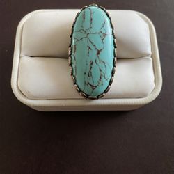 SILVER LUCKY BRAND RING SIZE 7 TURQUOISE 