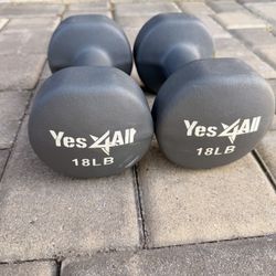Pair Of 18 Pound Rubber Coated  Yes4All HEX Dumbbells 