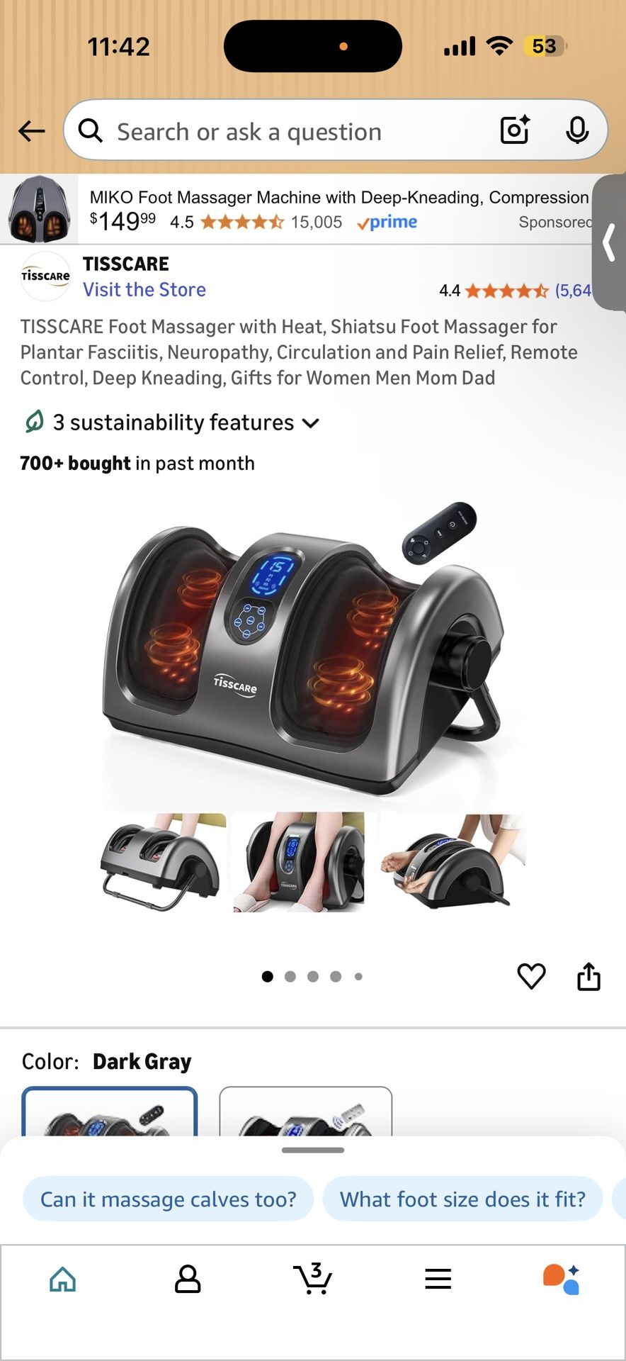 TISSCARE Foot Massager with Heat, Shiatsu Foot Massager for Plantar Fasciitis, Neuropathy, Circulation and Pain Relief, Remote Control, Deep Kneading,