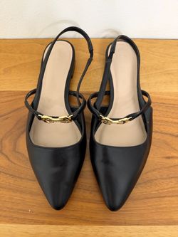 Charles & Keith Black Pointed-Toe Slingback Flats with Gold Hardware