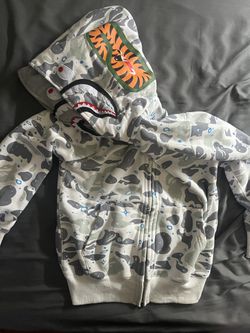 White Bape Space Camo Shark Full Zip Double Hoodie for Sale in