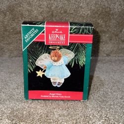 Vintage 1990 Hallmark Keepsake Ornament Angel Kitty Cat Signed Yellow Star