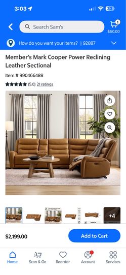 Member's Mark Cooper Power Reclining Leather Sectional
